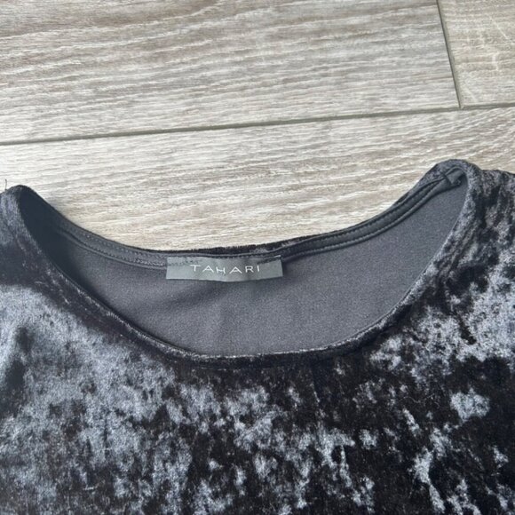 TAHARI Black Crushed Velvet Long Sleeve Dress Made in Canada - Picture 5 of 13